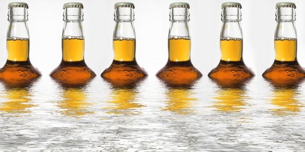 Beer bottles in water