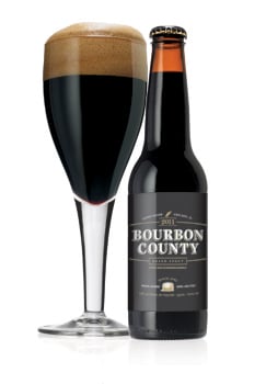 With liquid as dark and dense as a black hole with thick foam the color of a bourbon barrel and a taste of charred oak, chocolate, vanilla, caramel, this Bourbon County Stout takes 36 hours for Goose Island staff to brew. 