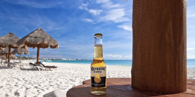 corona beer bottle on a beach