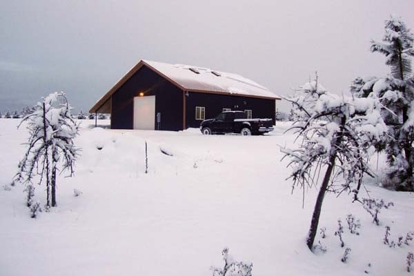 The Farmstead Malt House in Tygh Valley , Ore., under several inches of snow in November.