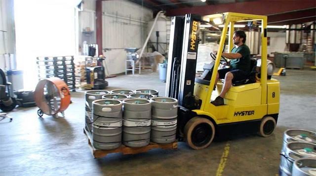 Loading up a beer order at the new Cape May Brewing facility.