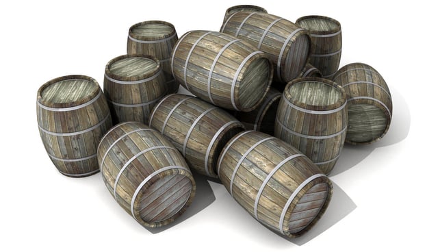 beer barrels in a jumble pile