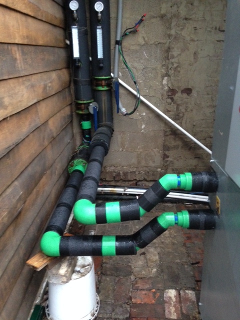 Having been impressed with the quality and performance of Aquatherm Blue Pipe on its chiller lines (shown here insulated and running from the chiller to the main brewery), Avondale’s owners researched and ultimately selected Aquatherm Green Pipe for beer lines as well. Pictured here are Aquatherm lines running from the chiller into the main brewery.