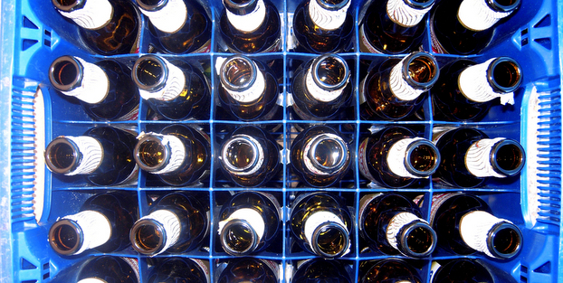 glass beer bottles