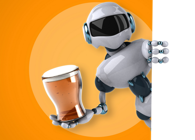 robot beer orange background 
