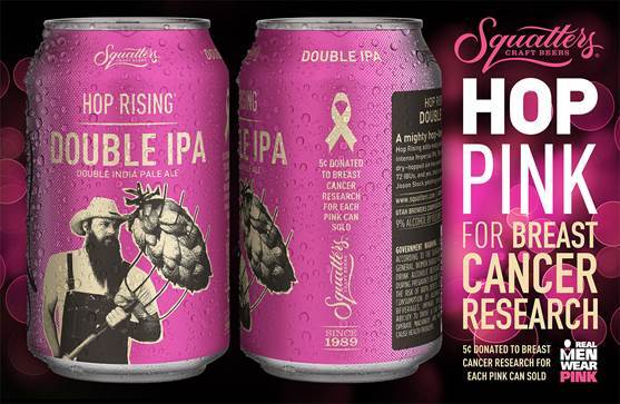 Squatters Hop Rising Double IPA pink can breast cancer