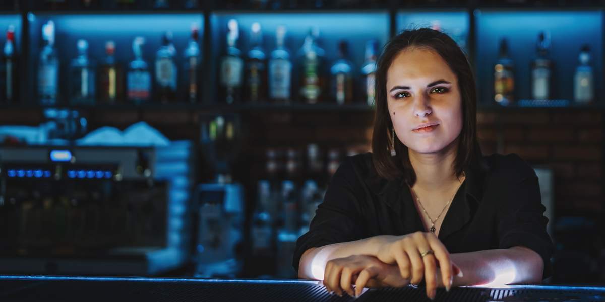 woman girl bartender blue bar-001