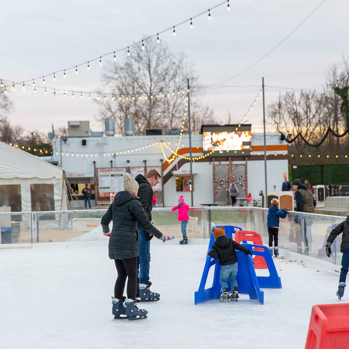 Fifty West Brewing ice skating rink family skating