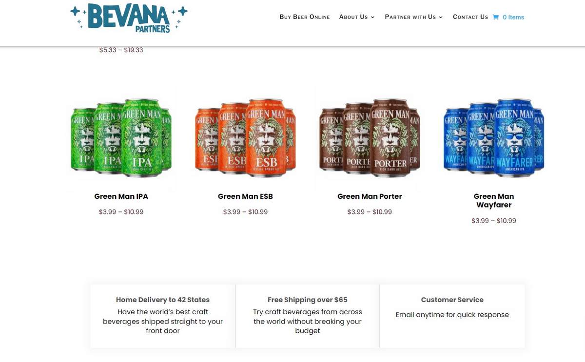 Bevana website with images of Green Man beeers 