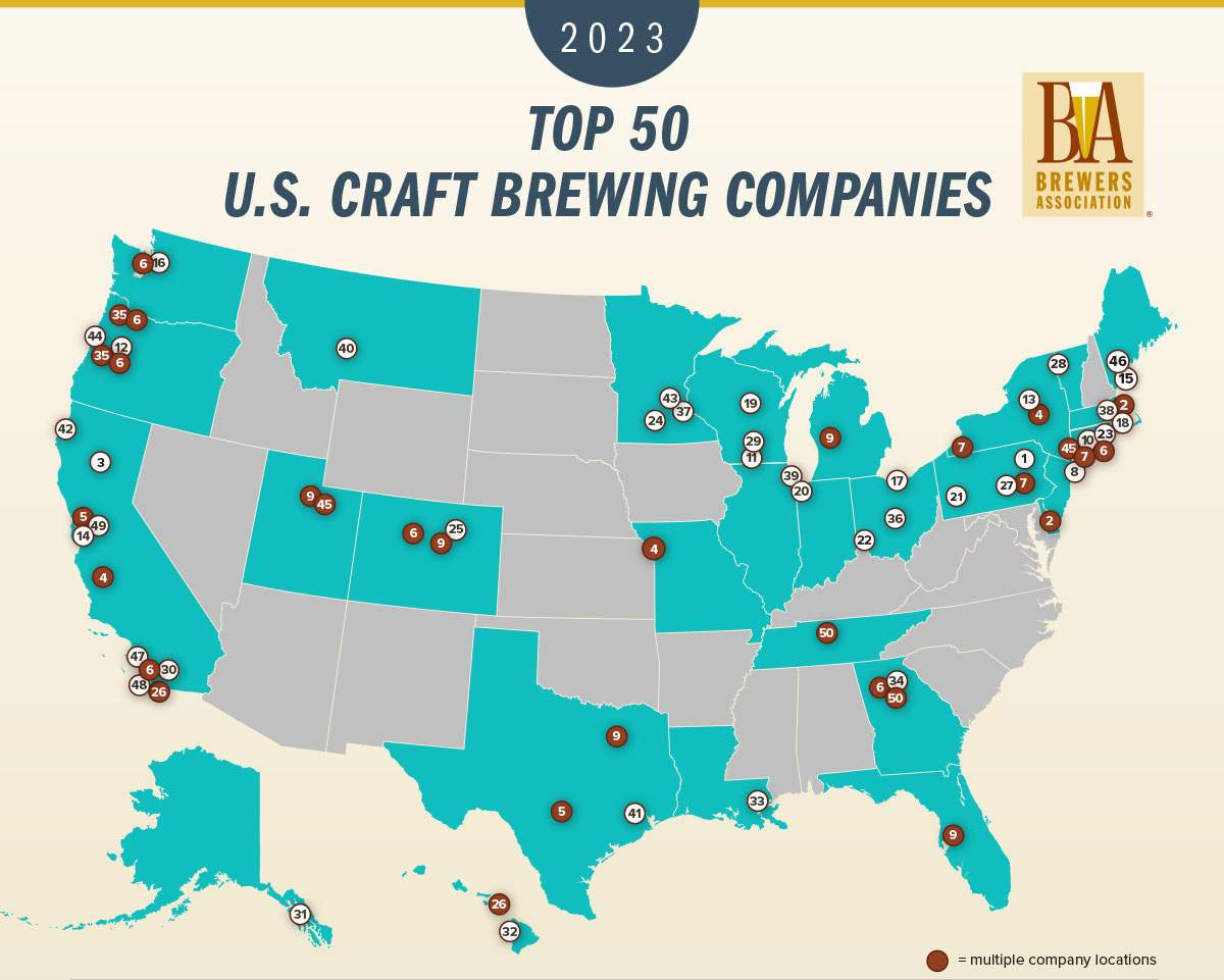 Top50 Craft Breweries in America Map 2023